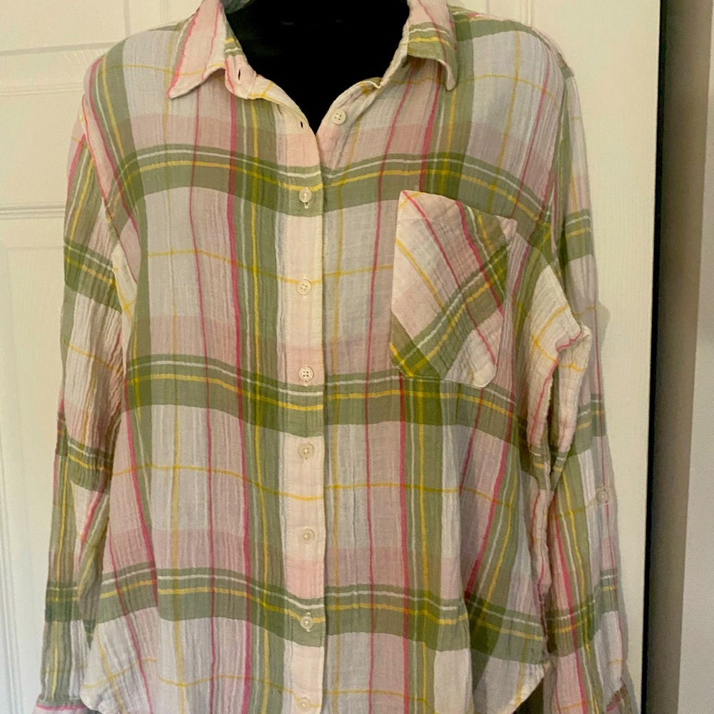Large Purple and Green Summer Button Down